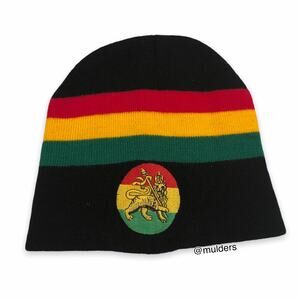 3/$15 🌻 Black Lion Rasta Embroidered Red, Yellow, Green Knit Beanie Hat